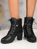 Fashion High Heels Women Ankle Boots Lace Up Spring and Fall Platform Ladies Boots Large Size 40 41 42 Fashion Leather Shoes Black Brown