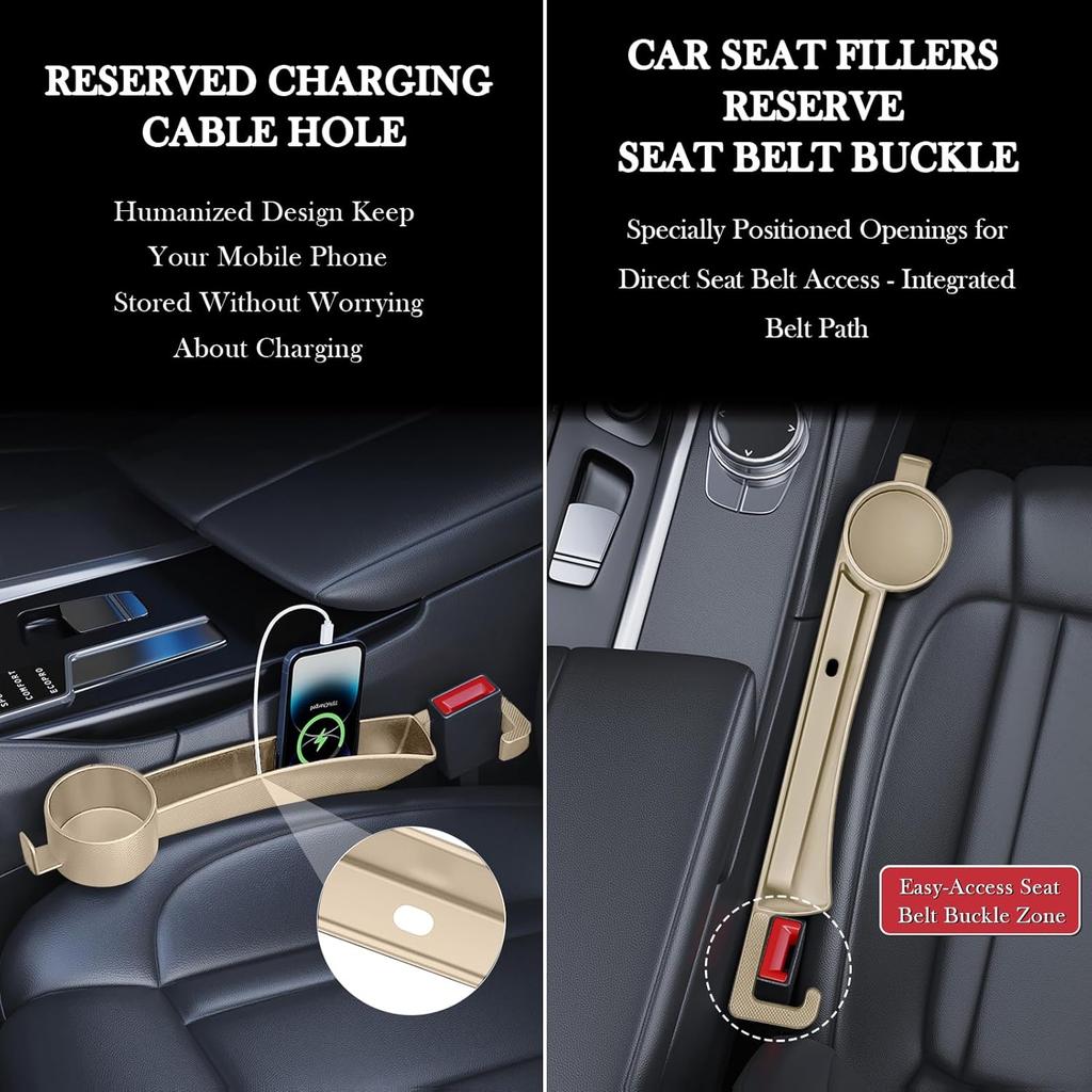 Car Seat Gap Filler Set Of 2, Upgraded Car Side Seat Gap Fillers With Organizer, Cup Holder & Hook Function, Erts Between Front Seats Console Catcher