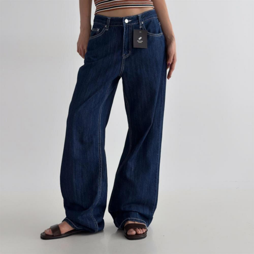 New Arrivals Open Run Women Summer Jeans Dark Color Loose Fit Wide Pants Model  