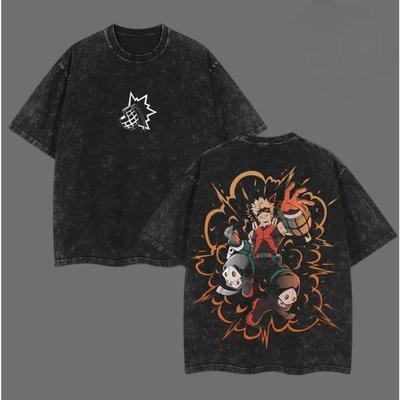 Bakugou Katsuki Print T-shirt My Hero Academia Anime Clothing Men Women Cotton Tshirts Vintage Washed Tee Harajuku Male T Shirt