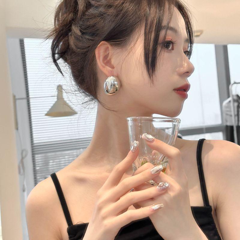 Women s Three-Dimensional Silver Exaggerated Unique Metal Large Earrings B Silver