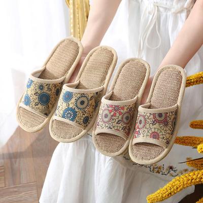 Summer Home Floral Linen Slippers - Thick-Soled, Non-Slip, Wear-Resistant for Couples