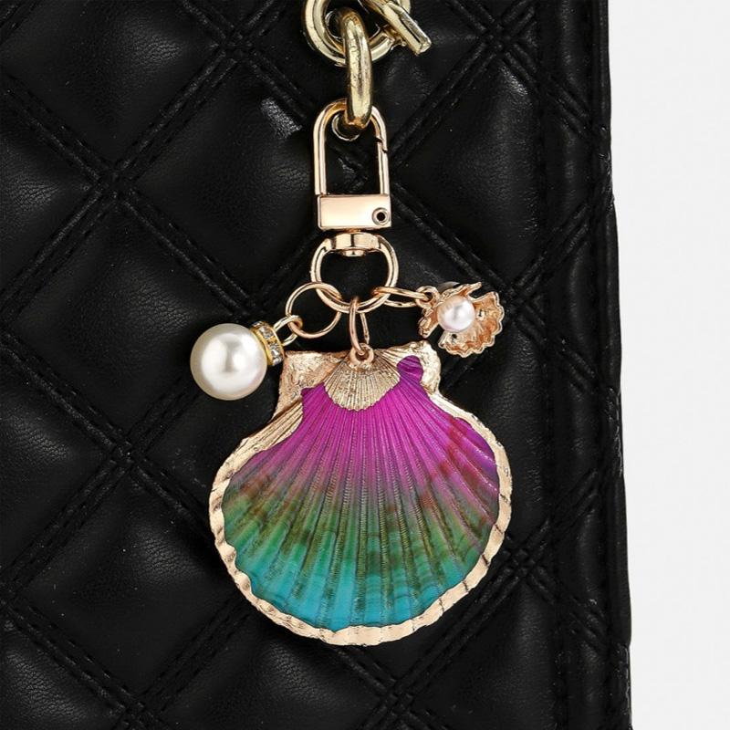 1pc Keyring Pendant Asymmetrical Imitation Pearl Naturally Shell Bag Accessory Keychain Starfish Shell