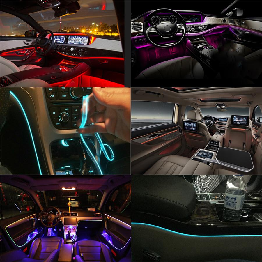 5Pcs RGB LED Car Interior Decor Atmosphere Lamp Foot Light Fiber Optical Strips
