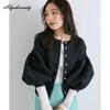 Korean Ulzzang Autumn Winter Women Sweater Blue Pink Black Apricot Knitting Cardigan Knitted Lantern Sleeve Stylish Outerwear