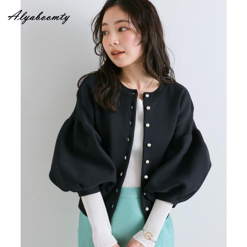 Korean Ulzzang Autumn Winter Women Sweater Blue Pink Black Apricot Knitting Cardigan Knitted Lantern Sleeve Stylish Outerwear