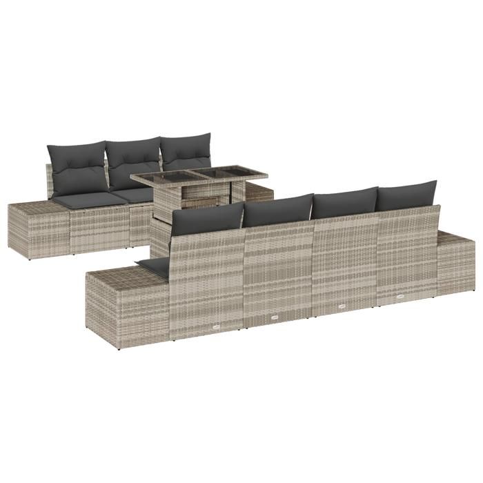 VidaXL Ensemble de canapé de jardin 8 pièces avec coussins gris clair en rotin synthétique 3357865