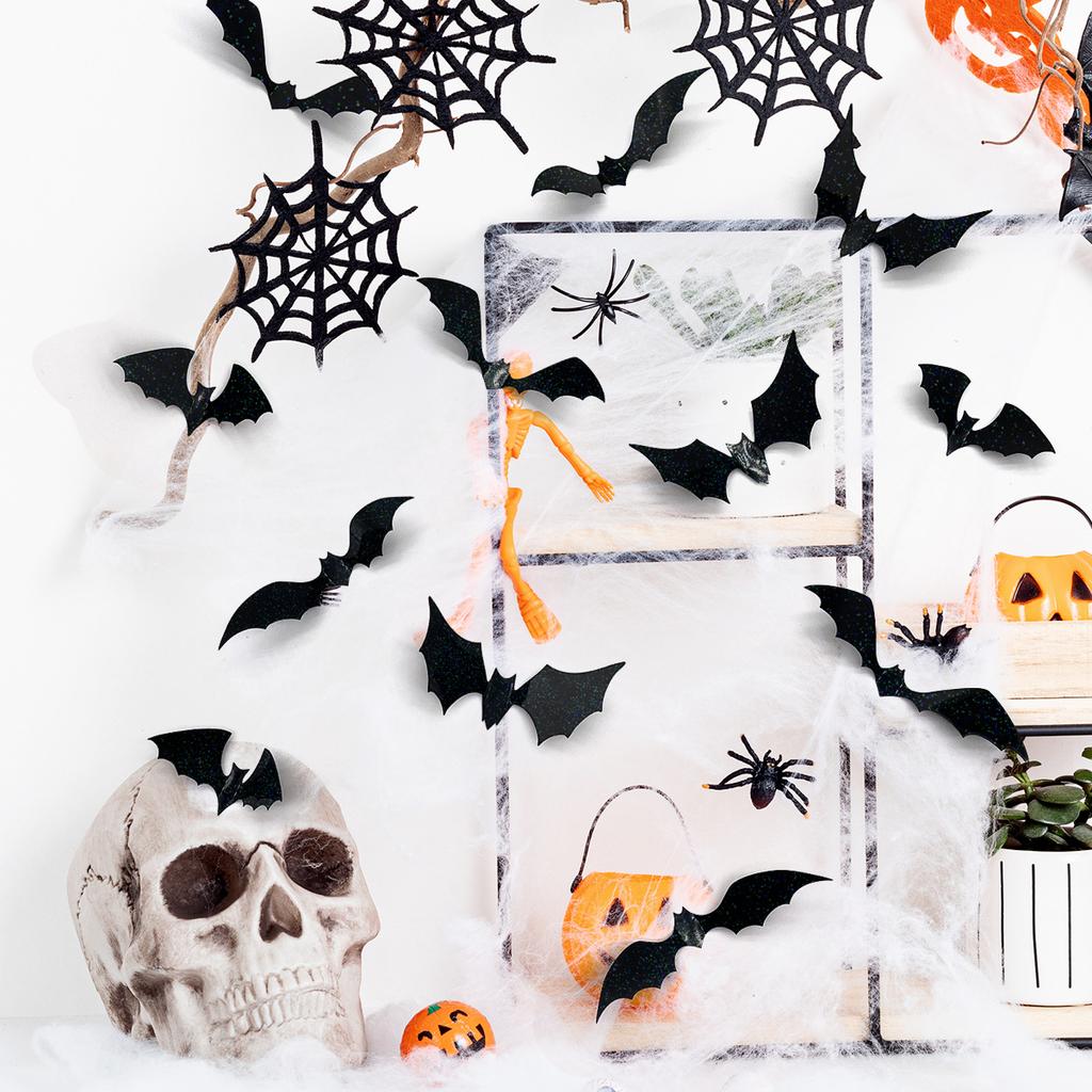 12/24pcs Gothic Black Skull/Butterfly/Bat Stickers DIY Halloween Wall Decoration 3D Butterfly Stickers Wall Decals Home Decor