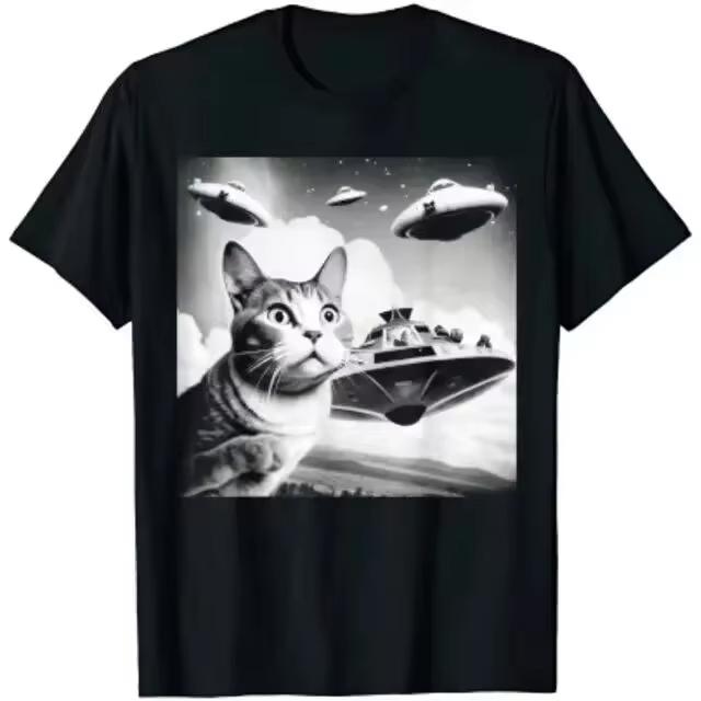 

Cute Animal Pattern Printed T-shirt - Alien UFO Funny Cats Dogs Raccoons - Casual Short-sleeved Shirt with Patterns - Men s ... S разноцветный