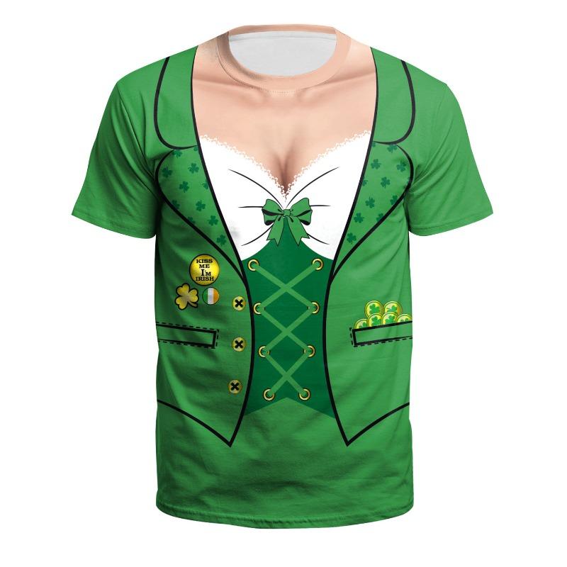 2025 New Spring Foreign Trade St. Patrick's Day 3D Digital Printed Round Neck Short Sleeved Men's T-shirt