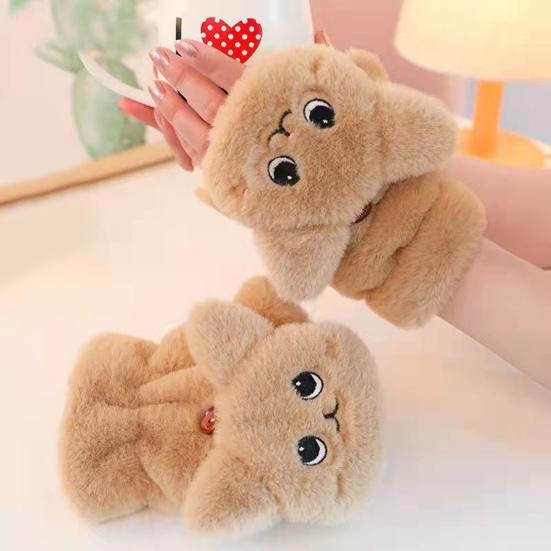 Winter Fuzzy Gloves Women Cartoon Warm Gloves Cute Thickened Fleece Lined Gloves for Indoor Outdoor Exercise Driving