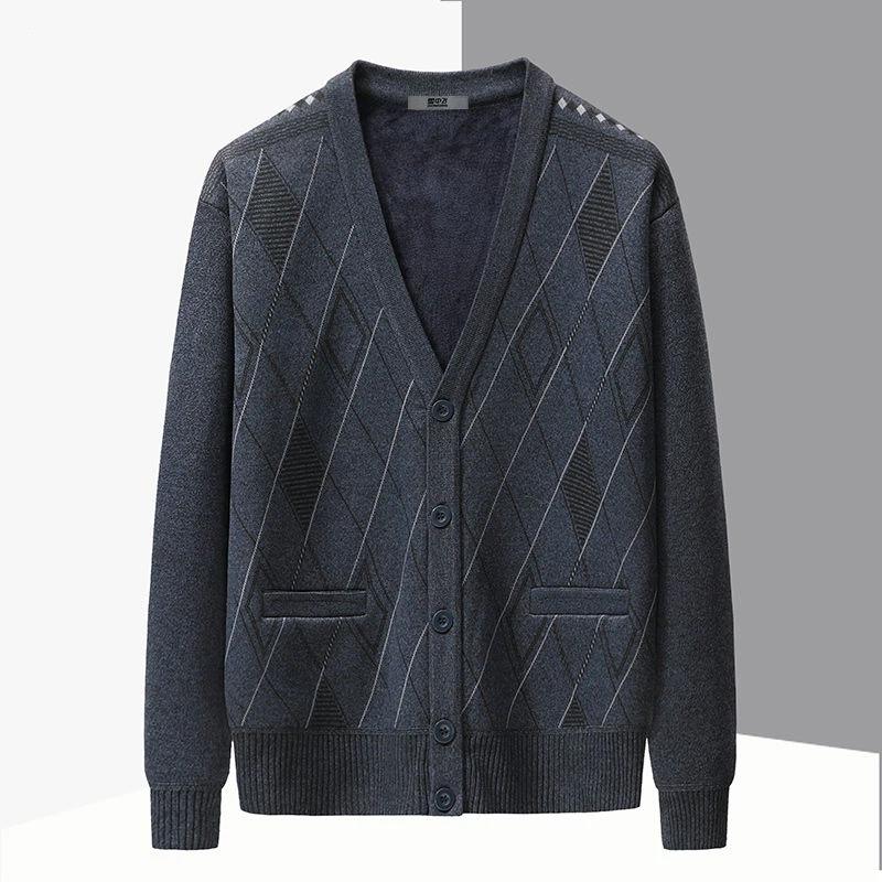 Men's Sweater Cardigan Autumn Winter Velvet Thickened Knitted Top Warm Jacket