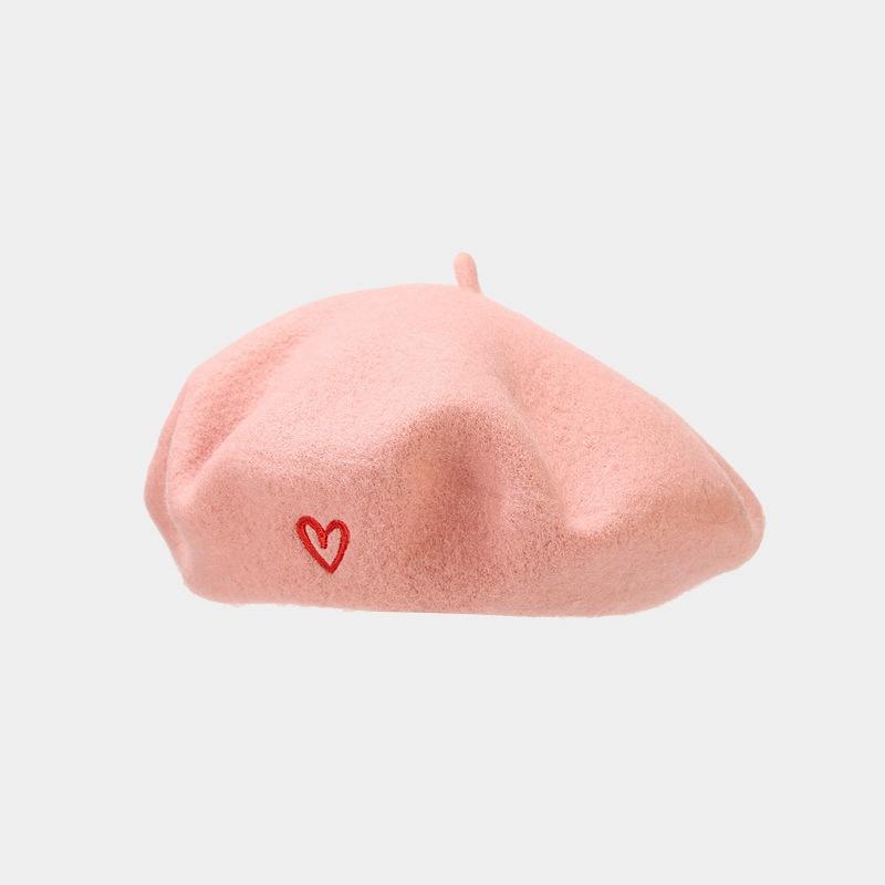 Love Embroidered Wool Beret Cap for Women England Vintage Painter Hat Thicke Warm Solid Berets Female Elegant Woolen Newsboy Cap Vintage Painter Cap