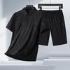 Summer Ice Silk Lapel Polo Shirt Men's Short Sleeved T-shirt Shorts Set Quick Drying