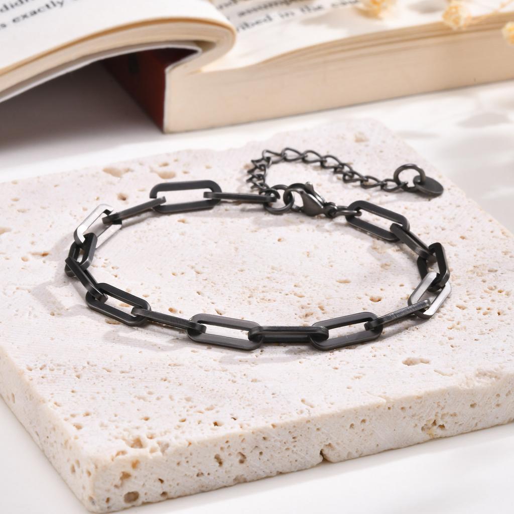 Stylish Paperclip Chain Bracelet for Men Women,Stainless Steel Rectangle Chain Bracelet Gift,Gold/Silver/Black/Grey Color