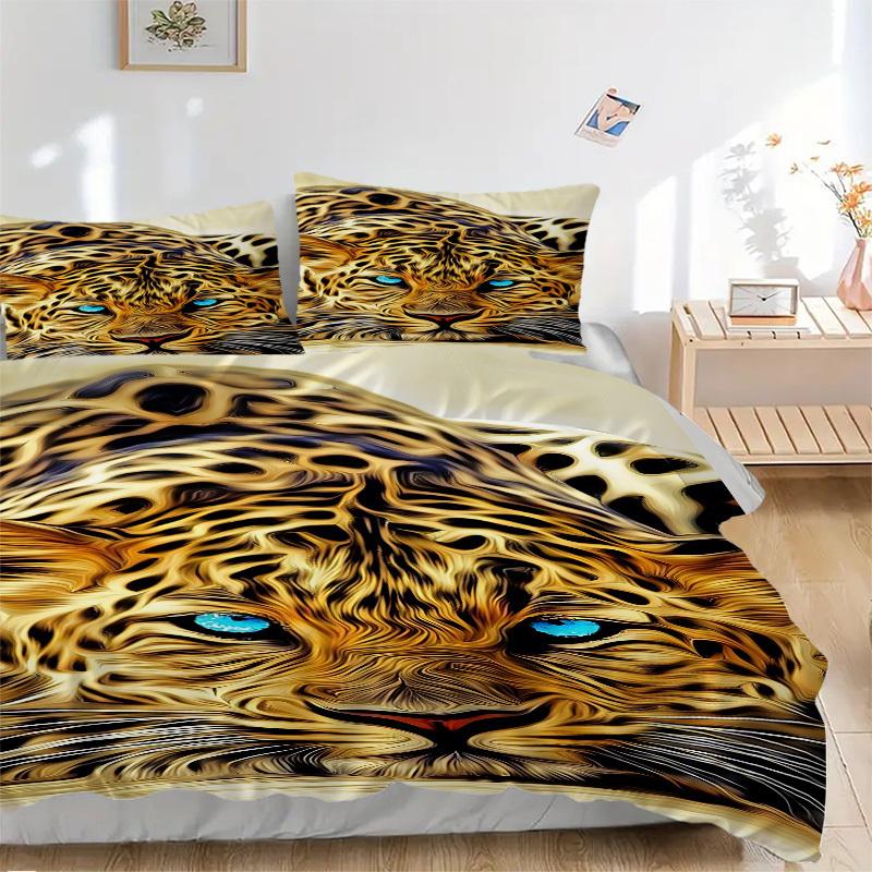 3pcs Tiger Print Duvet Cover Set -Includes 1 Duvet Cover and 2 Pillowcases, No Quilt Core, All-Season Home Decor  yy251111173 135x200cm