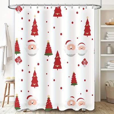 Christmas Shower Curtain Santa Tree Design Waterproof Bathroom Decor
