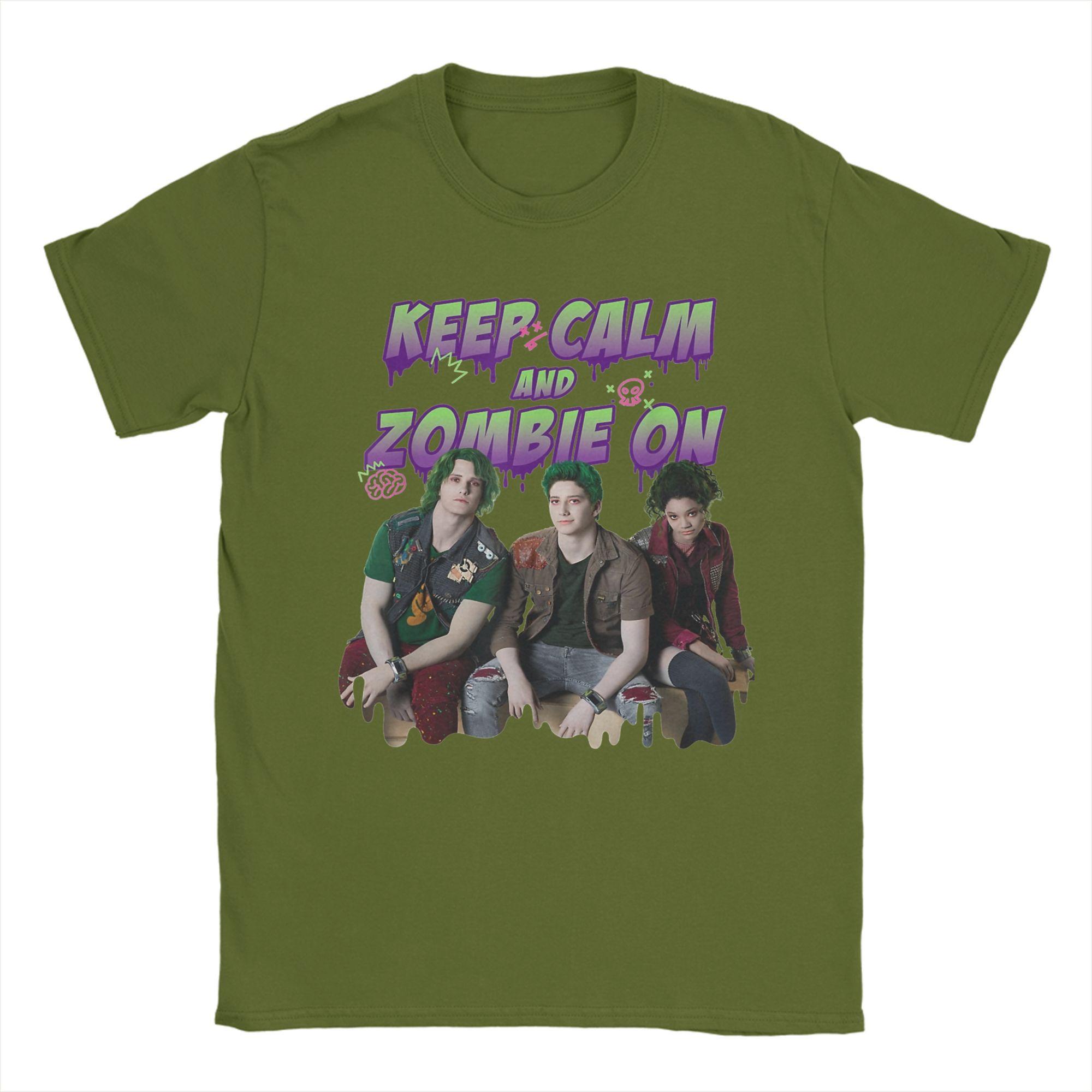 

Men Women Zombies 2 Keep Calm and Zombie On T Shirt 100% Cotton Clothing Awesome Short Sleeve Round Collar Tees Printed T-Shirt 4XL