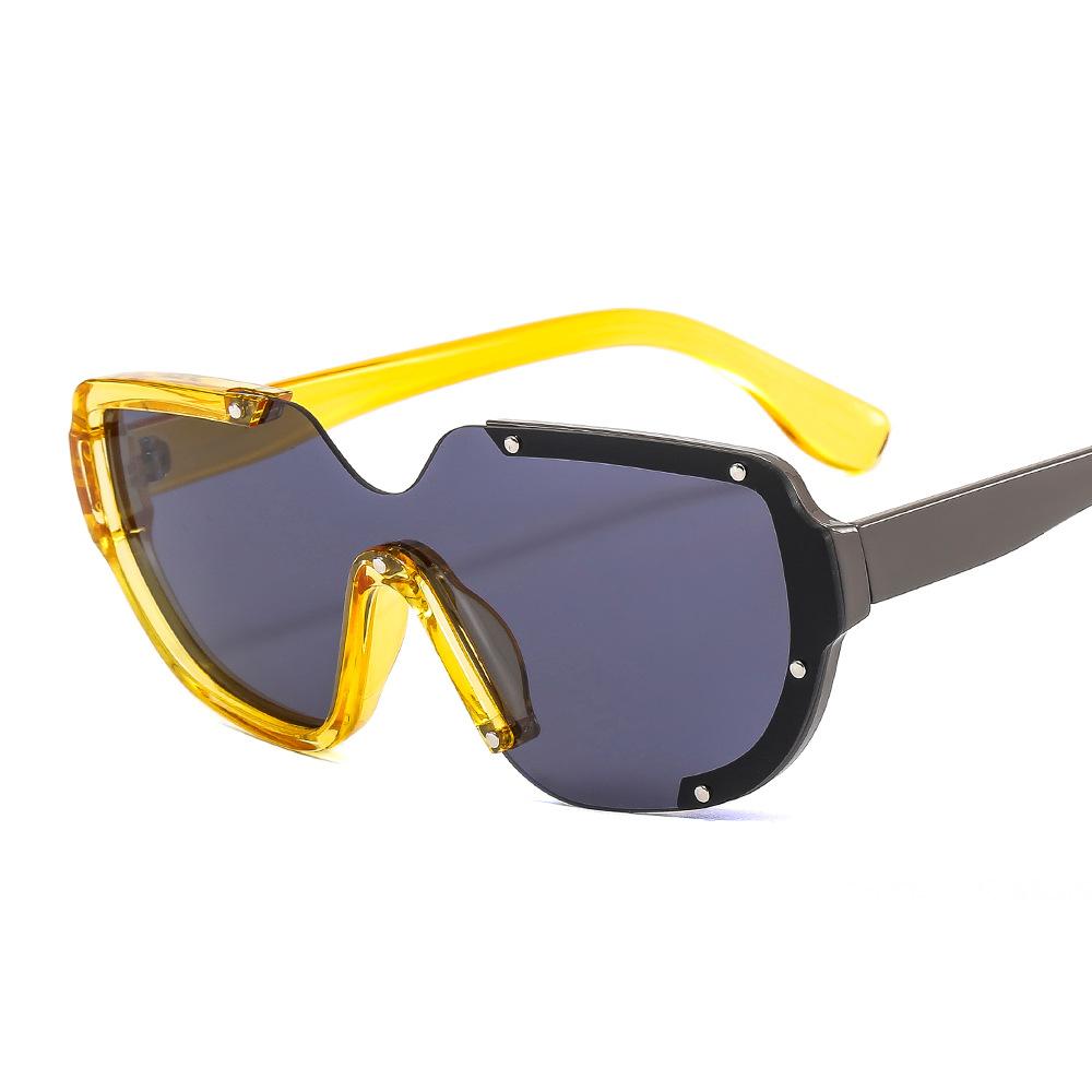 

Солнцезащитные очки без оправы с двухцветной оправой для женщин и мужчин в стиле панк, роскошные солнцезащитные очки с защитой от УФ-излучения UV400 и цельными линзами, мужские и женские очки-глаза. as picture