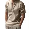 Summer Men's Casual Loose-Fit Shirt with Stand Collar Linen Short-Sleeved Plain-Coloured Shirt Plus Size Menswear