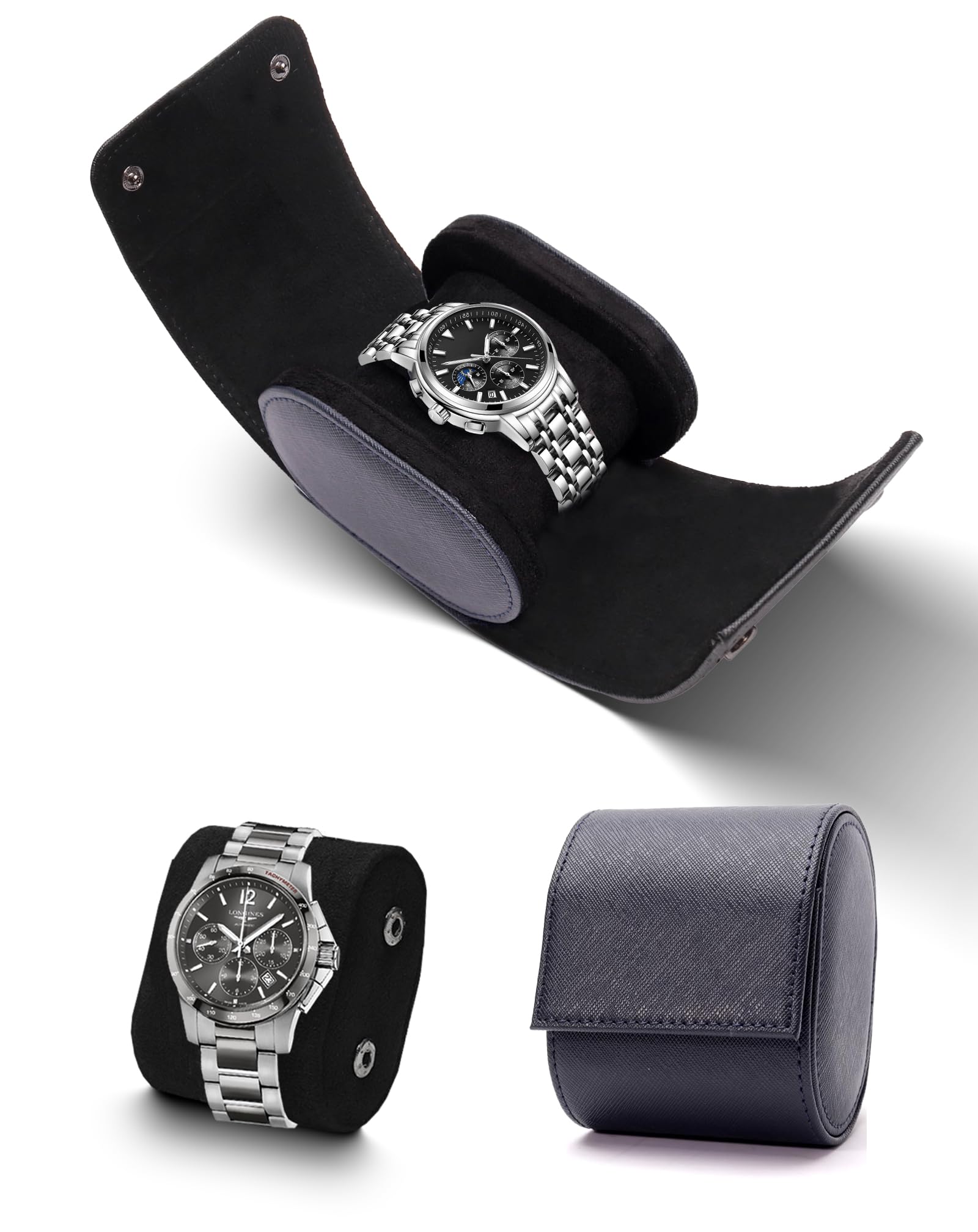 

TINGSING Watch Case, Single Watch, Black, PU Leather Suede, Portable, Travel, Gift, Stylish