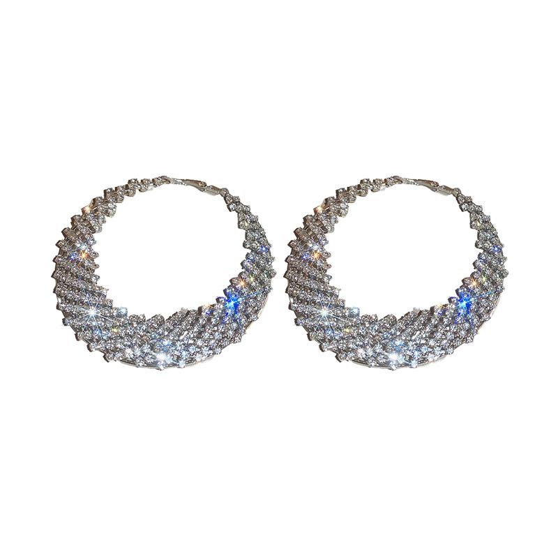 Silver Needle Diamond Moon Geometric Earrings Spice Girl Personality High Sense Earrings Exaggerated Fashion Versatile Earrings Women