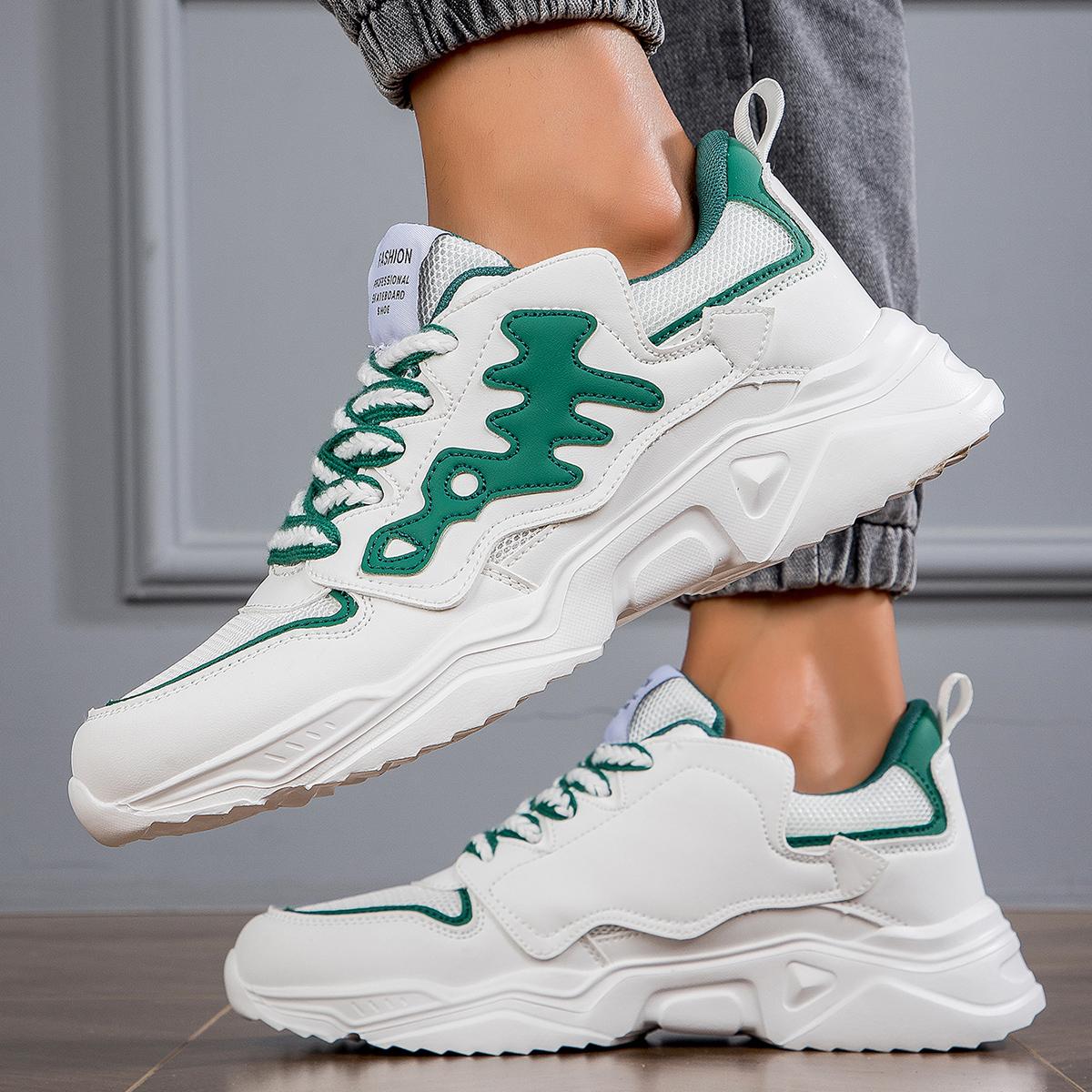 

TUINANLE Чоловіче спортивне взуття Сітчасті дихаючі кросівки на платформі Чоловічі кросівки на товстій підошві на шнурівці 45 зелений/білий