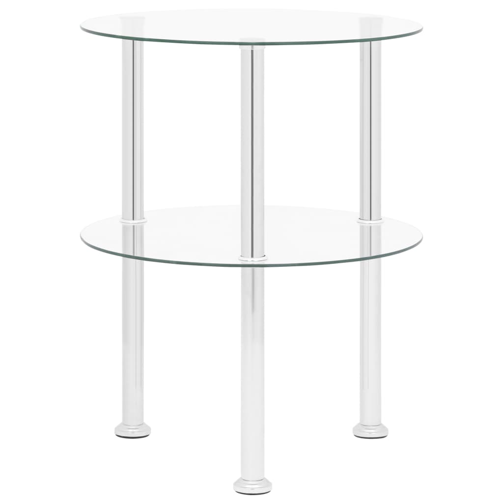 Side Table with 2 Shelves Transparent 38 Cm Tempered Glass