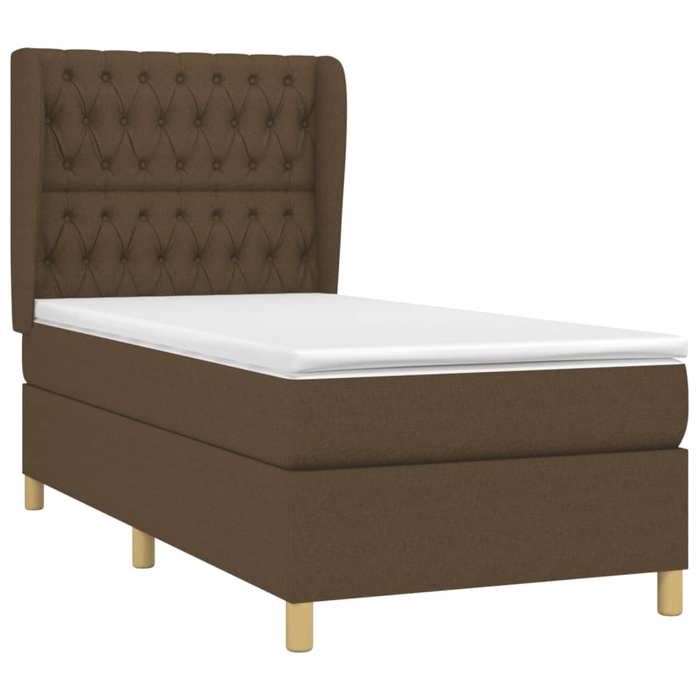 3128744 vidaXL Lit à sommier tapissier avec matelas Marron foncé 100x200 cm