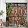 Rustic Barn Door Shower Curtains Rural Life Green Vines Wheel Wooden Plank Door Bath Decor Vintage Western Cowboy Bath Curtain