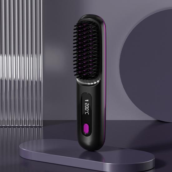 Cordless Ionic Hair Straightener Brush 3-in-1 Straighten Curl & Smooth Negative Ion Hair Brush Portable & Rechargeable Fast Heating