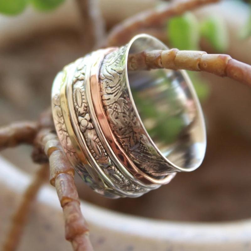 Bohemian Retro Ethnic Style Vintage Carved Ring Copper Material Women Niche Ring For Daily Matching