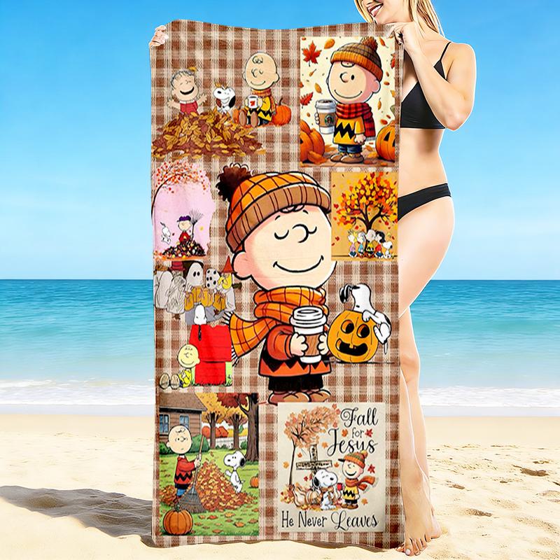 1Pc Autumn Charlie Brown Celebration Beach Towel Quick Dry Multiuse For Beach Pool Gym Yoga Home Travel Christmas Halloween Xmas Gift S1495