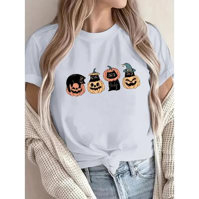 Retro Halloween Cat Comfort Colors TShirt Vintage Graphic Tees Summer Breathable Soft ONeck Short Sleeve Tops