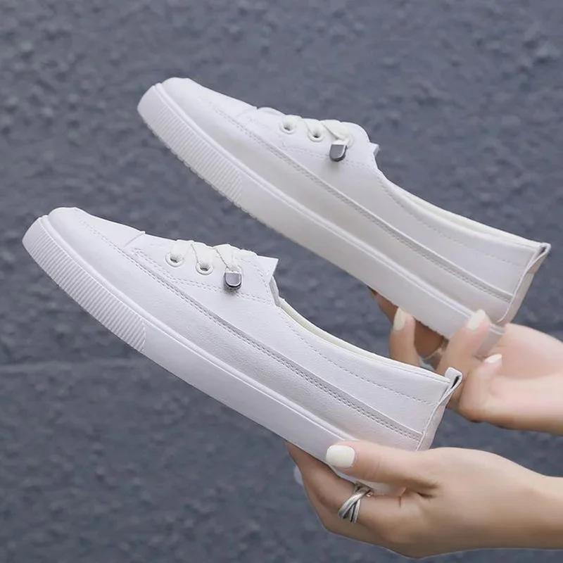 Fashion Low Platform Sneakers Women Shoes Female Pu Leather Walking Sneakers Loafers White Flat Slip On Vulcanize Casual Shoes
