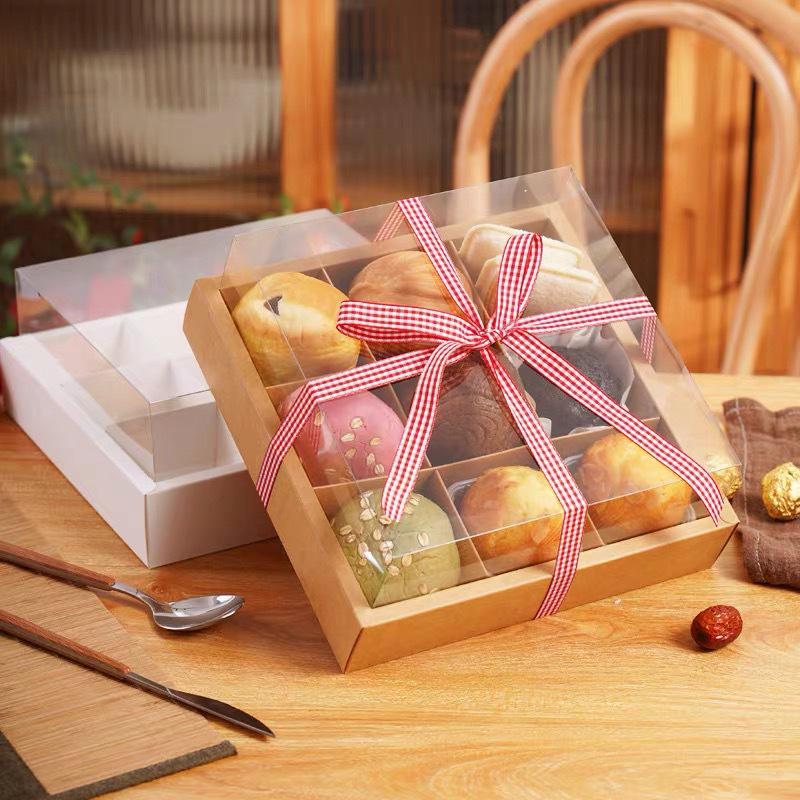 Nine-Square Grid Takeout Hot Pot Packaging Box Retro Kraft Paper Baking Dessert Cake Picnic Box