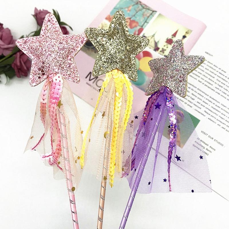 4x/set Nice Princess Wand Girls Star Wand Toy Dress-up Cosplay Prop Costume Supplies Birthday Party Favor Gifts for Kids