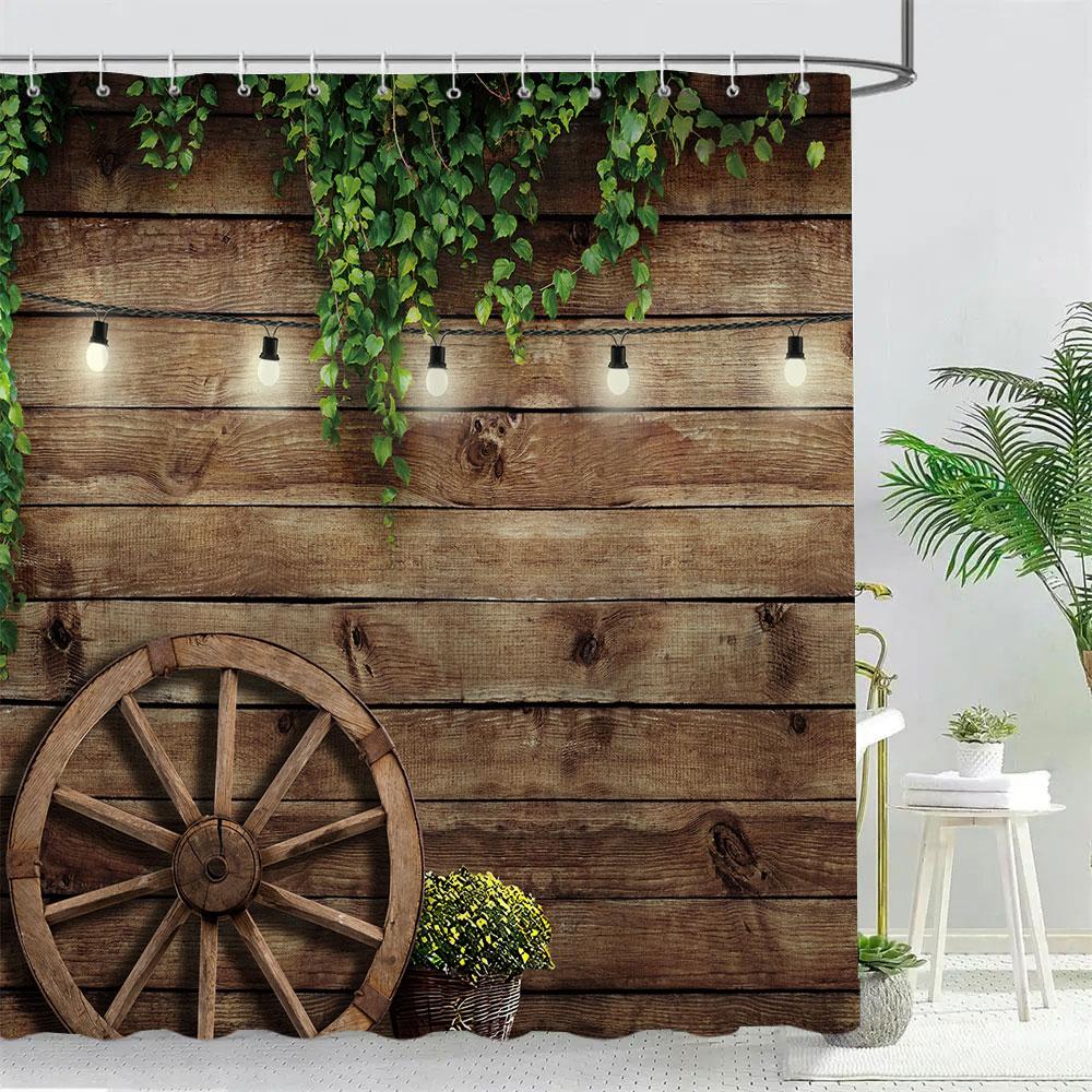 Vine Green Leaves Shower Curtain Vintage Wall Ivy Leaf Garden Plant Bath Curtains Set Polyester Fabric Bathroom Decor with Hooks