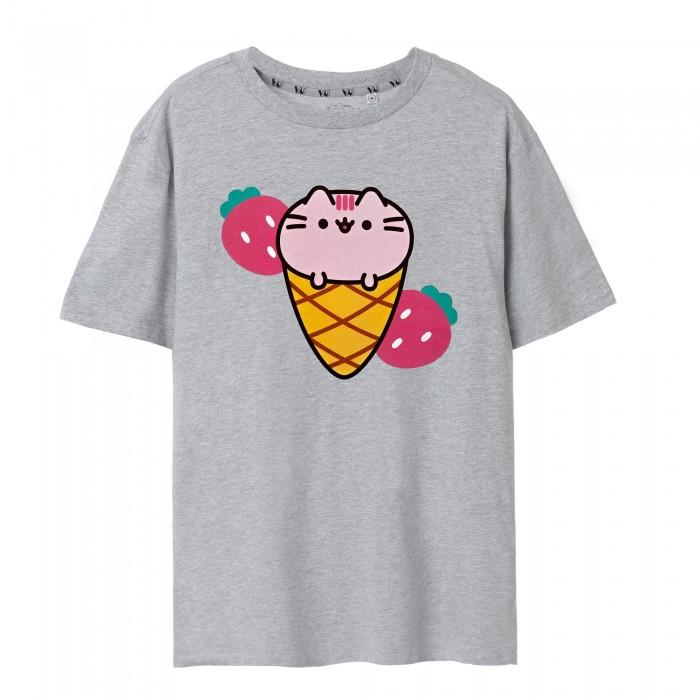Pusheen Camiseta feminina/feminina de manga curta com sorvete L cinzento