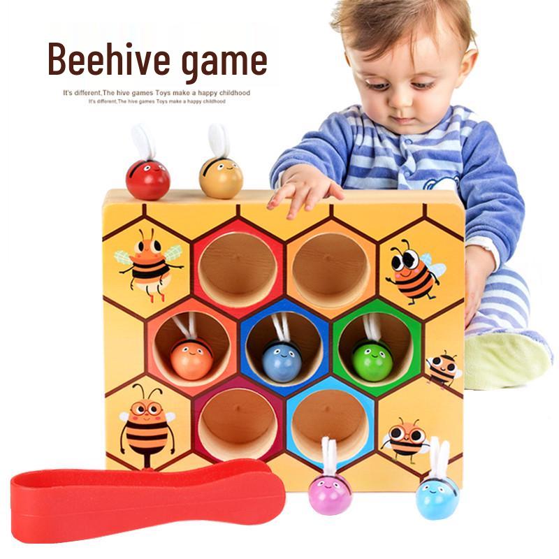 Montessori Wooden Worm Catching Game: Educational Role Play & Color Recognition Toy for Kindergarten