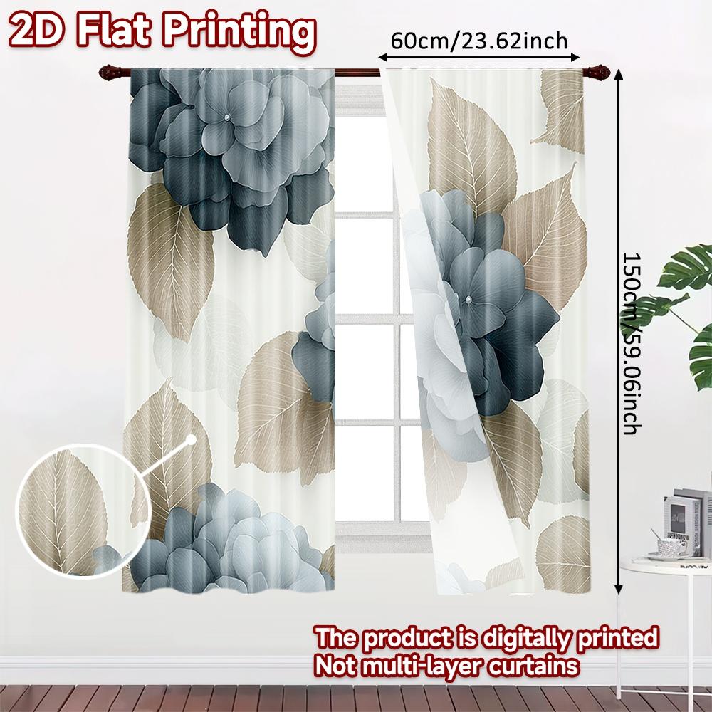 Set Of 2 Flat Printing Curtains Without Rod Floral Leaf Design Fashionable Curtainments During April Fools Is Day Modern Made Polyester