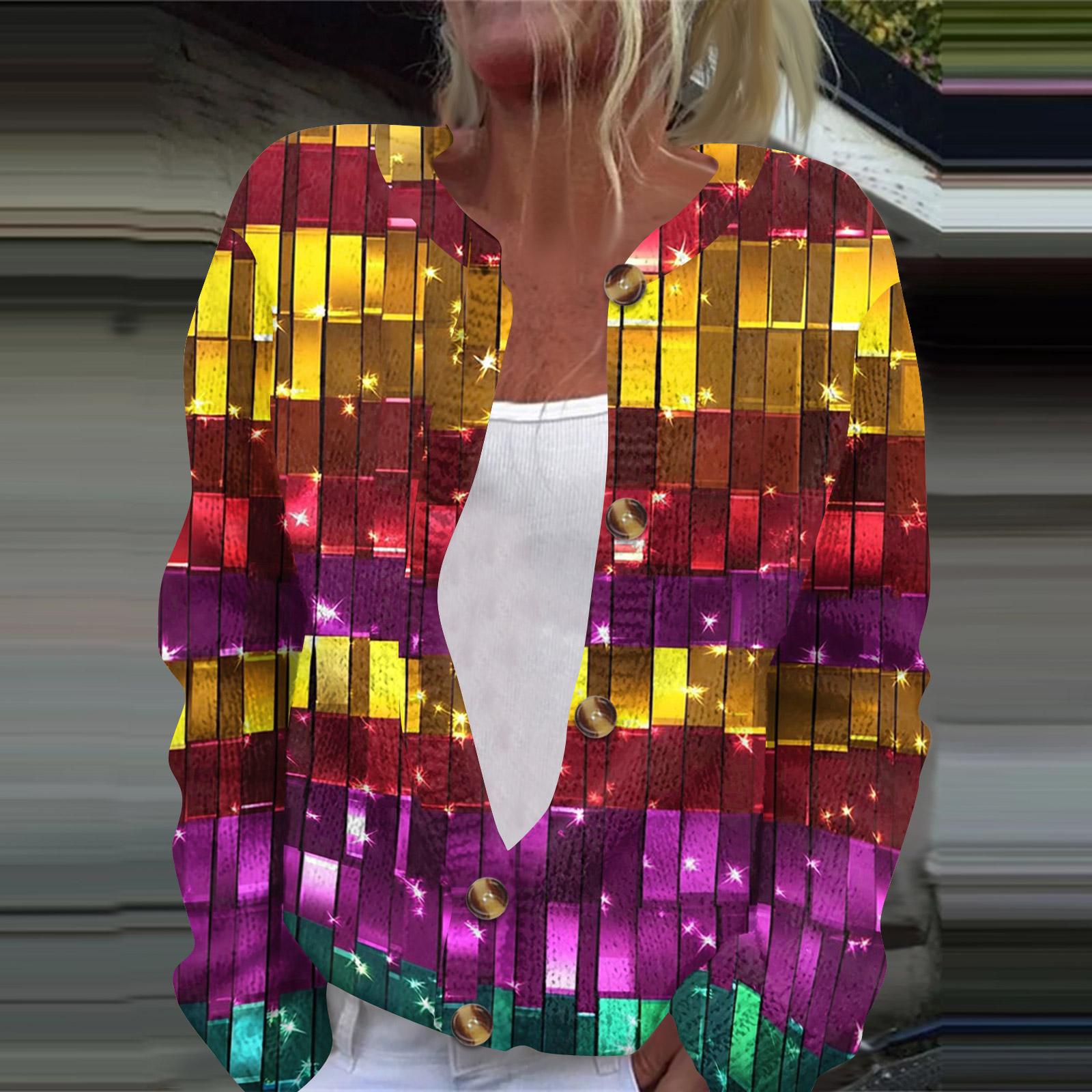 

Women s Fashion Printed Long Sleeve Knitted Cardigan Button Down Jacket L