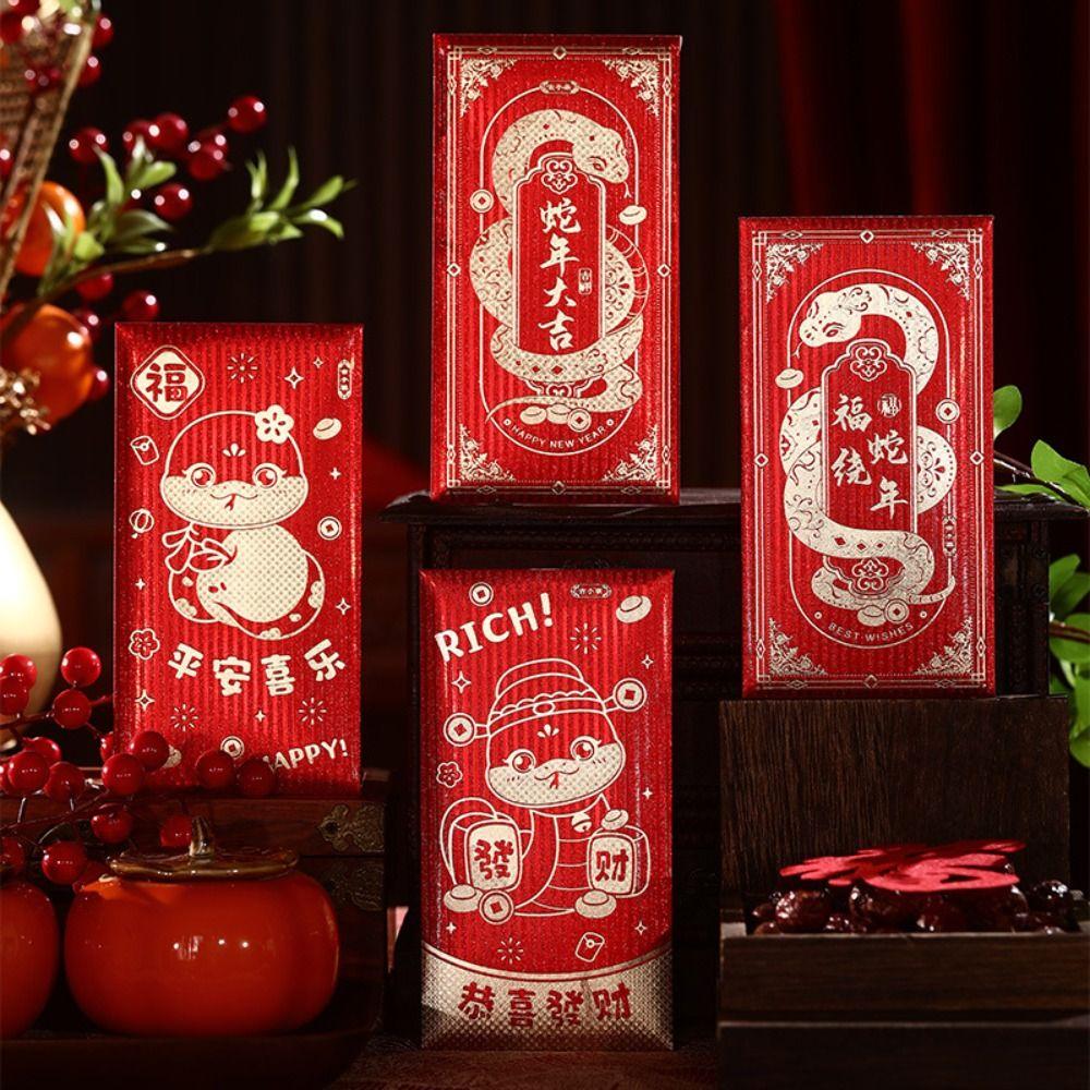 

6pcs Blessing 2025 Chinese Red Envelopes Cartoon 2025 Snake Year Red Envelopes Bonus Style 1