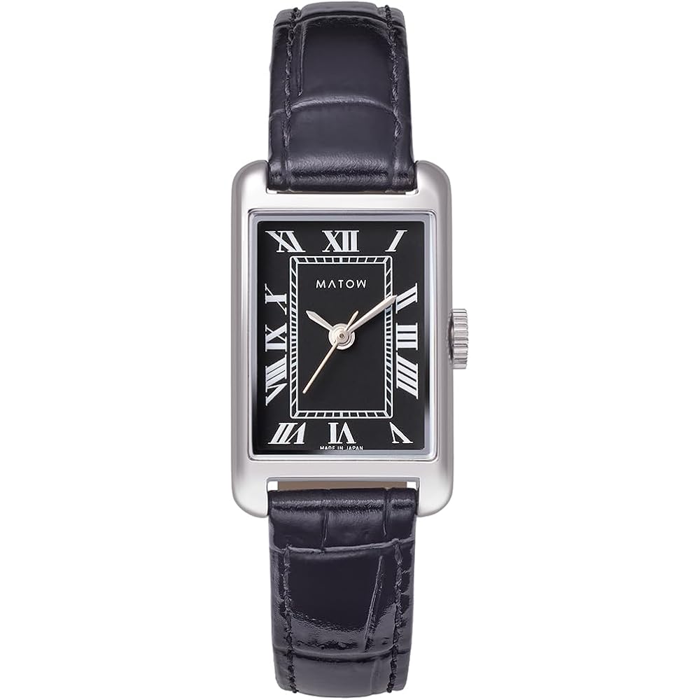 Matow Tsuki Oborozuki Noir Square Women s Watch Silver Black Leather Strap 30mm