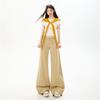 Spring Summer Pure Cotton Casual Soft Non Cling Micro Flare Patchwork Slim Flare Denim Pants For Women Casual Pants Oversize Denim Trousers