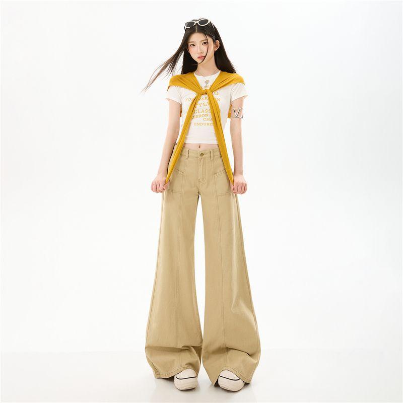 Spring Summer Pure Cotton Casual Soft Non Cling Micro Flare Patchwork Slim Flare Denim Pants For Women Casual Pants Oversize Denim Trousers