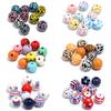 10Pcs 16mm Natural Wooden Beads Colored Butterfly Flower Star Print Spacer Beads For DIY Craft Bracelet Phone Chain Accessories