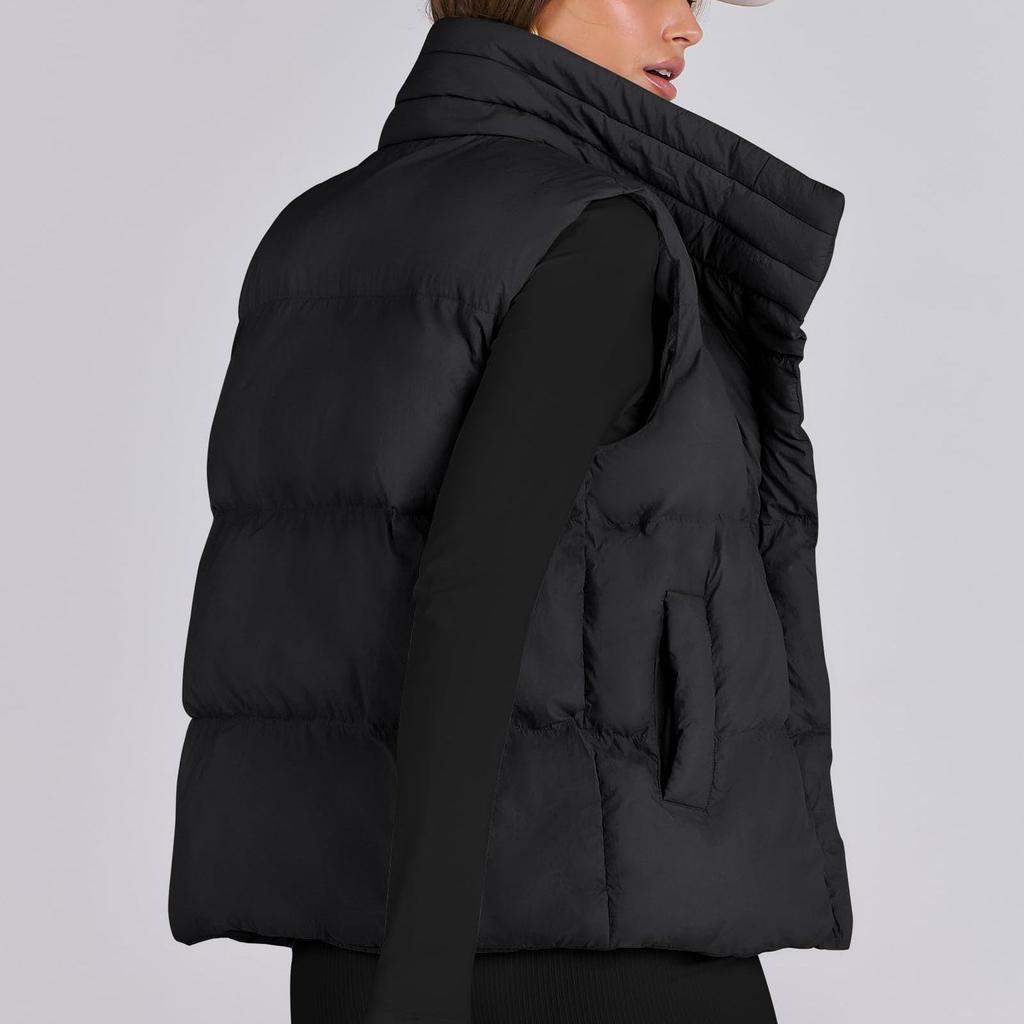 Damer Lett Ståkrage Ermeløs Vinter Varm Glidelås Polstret Yttertøy Jakker med Lommer