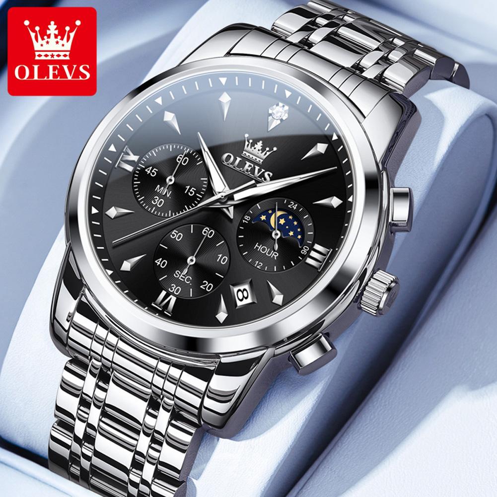 Luxury Chronograph Quartz Watch for Men Fashion Multifunctional Moon Phase Waterproof Luminous Date Business Men's Watches