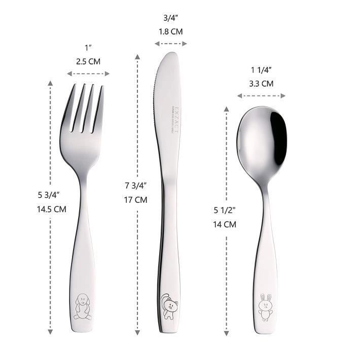 Exzact Couverts Enfant En Inox 18 Pièces: 6 X Fourchettes, 6 X Couteaux, 6 X Cuillères (Chien-Chat-Lapin)